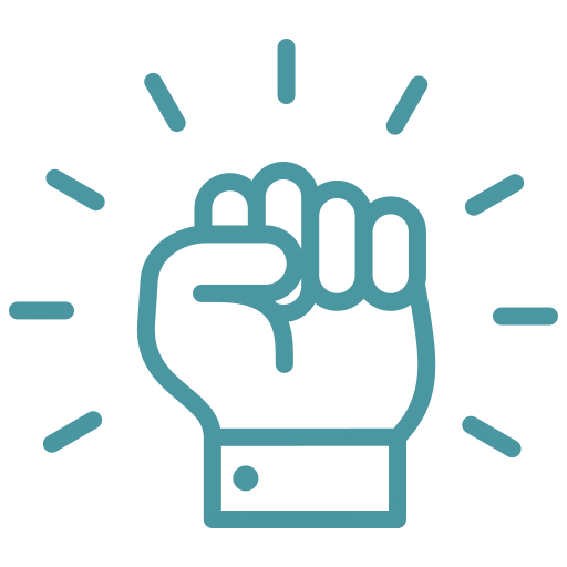 A raised fist symbolizing solidarity and empowerment, surrounded by radiating lines to emphasize its strength and importance in activism.